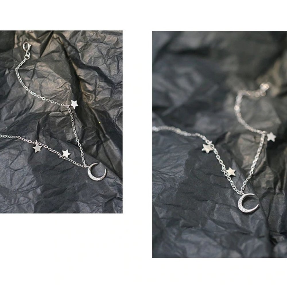 925 Sterling Silver Diamond Moon Star Bracelet A - Picture 10 of 10